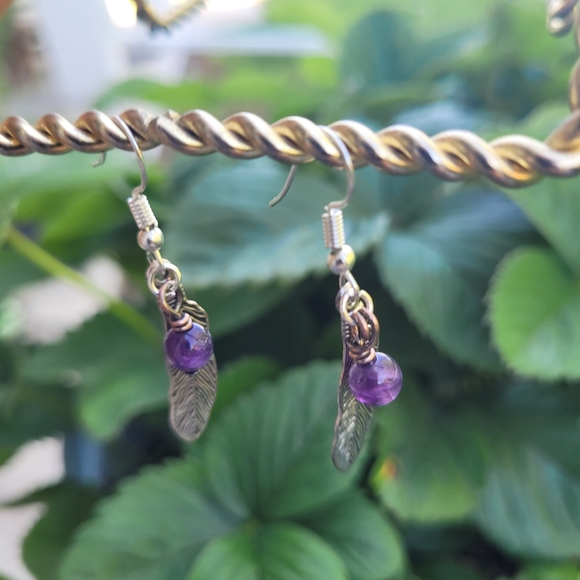 Amethyst Feather Earrings - Picture 2 of 3